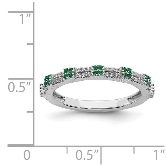 2.5mm Rhodium Sterling Silver, Cr. Emerald & Diamond Stack Band, Sz 6